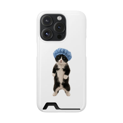Cute Cat in Shower Cap Slim Phone Case with Card Holder