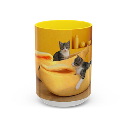 Yellow Cat Bananas Accent Coffee Mug — Cute Kittens in Yellow Room (11/15 oz)