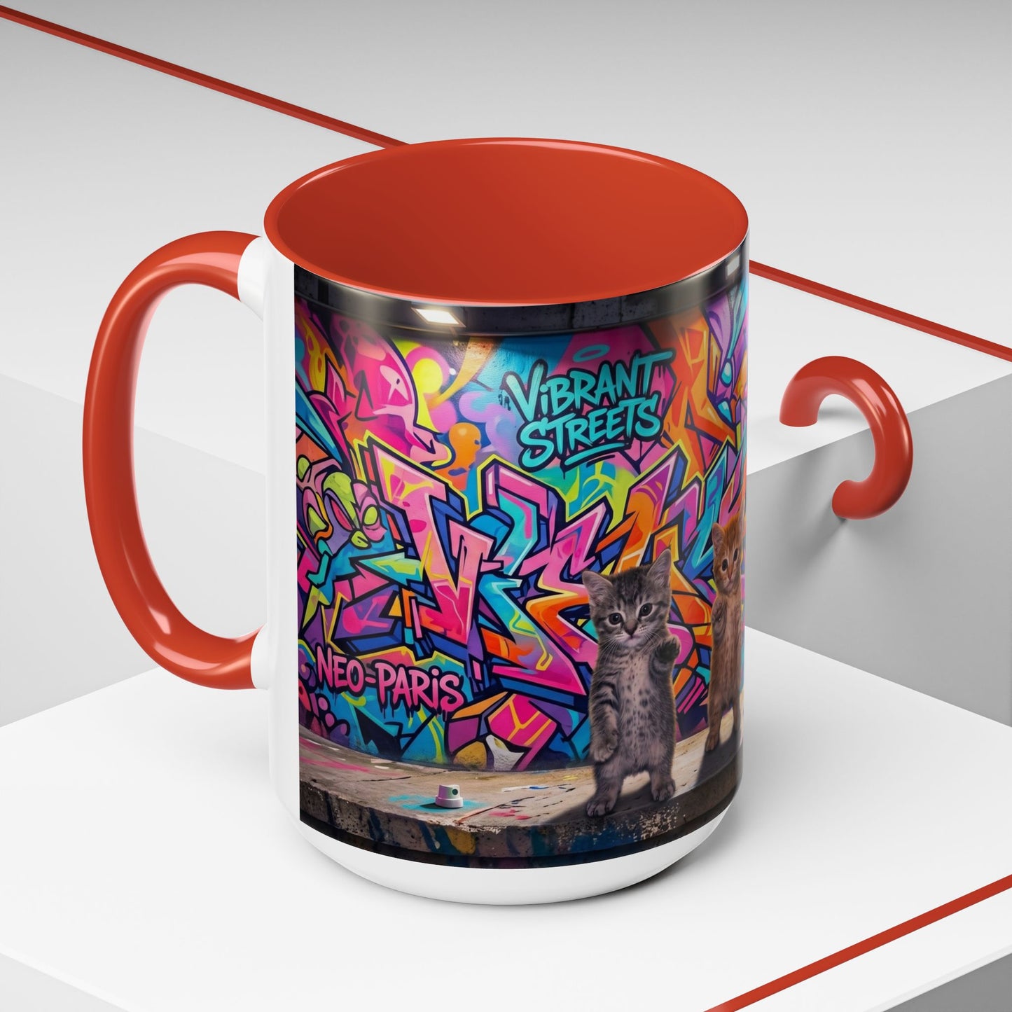 Street Kitties Graffiti Coffee Mug — Colorful Cat Art Accent Mug (11/15oz)