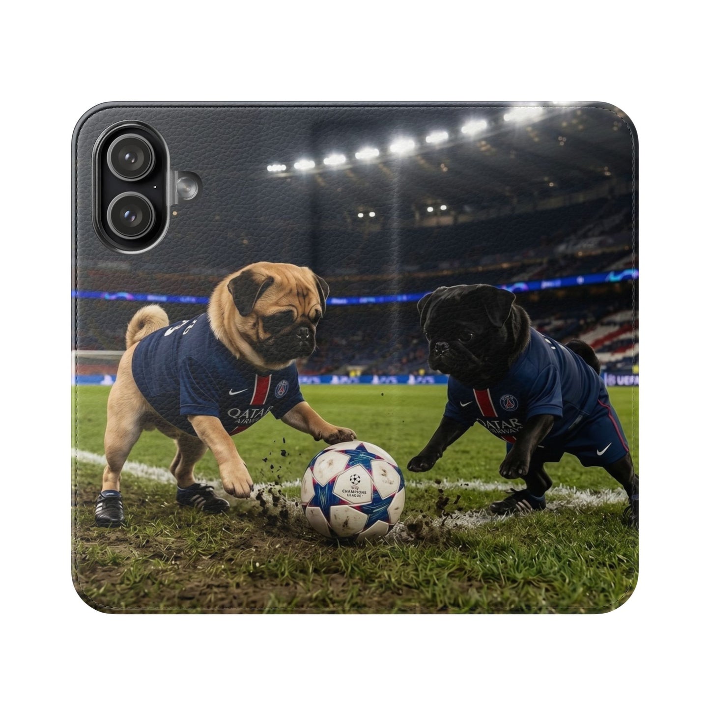 Flip Phone Case — Cute Soccer Pugs Design Wallet Cover