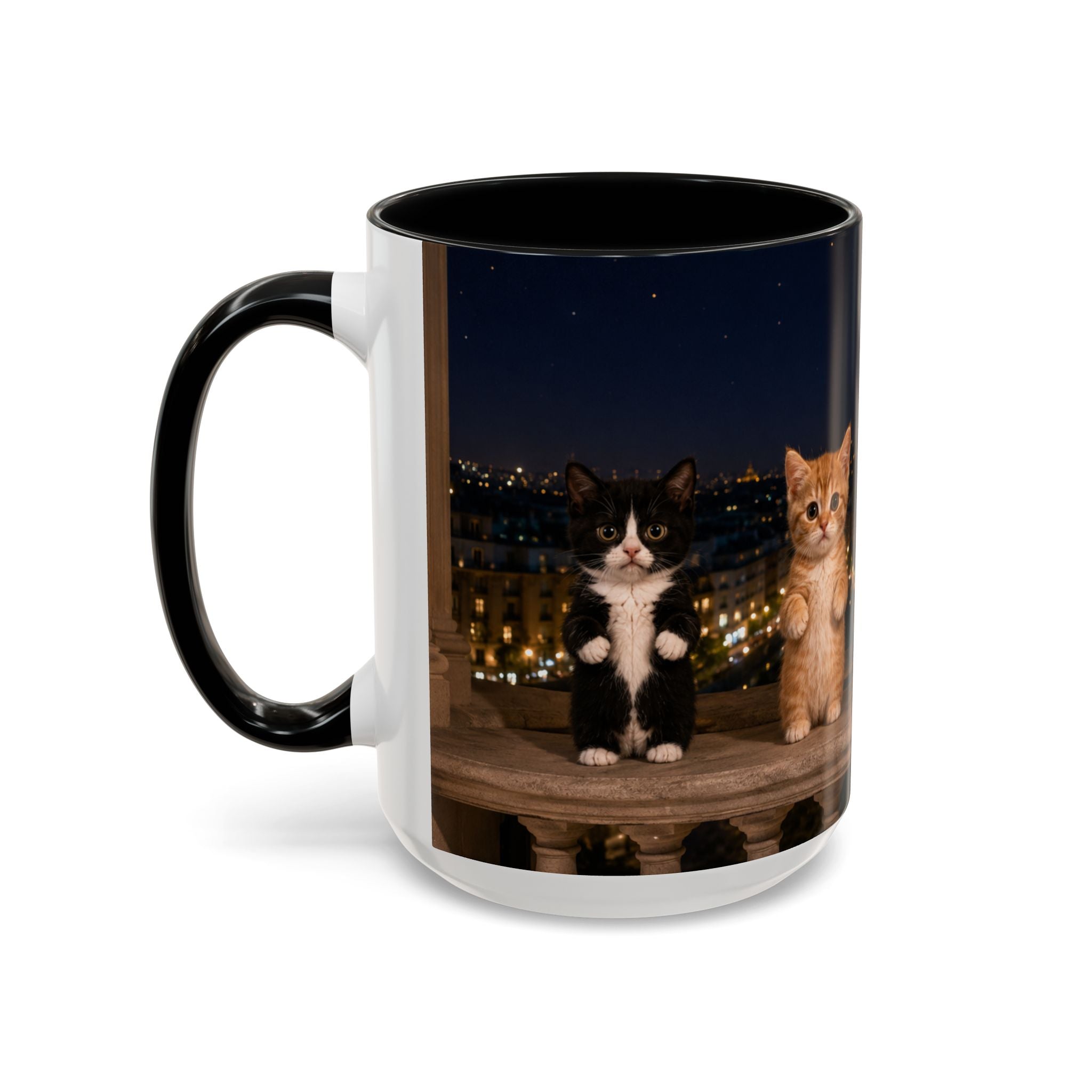 Paris Kittens Coffee Mug — Cute Cat Nightscape Accent Mug (11/15 oz)