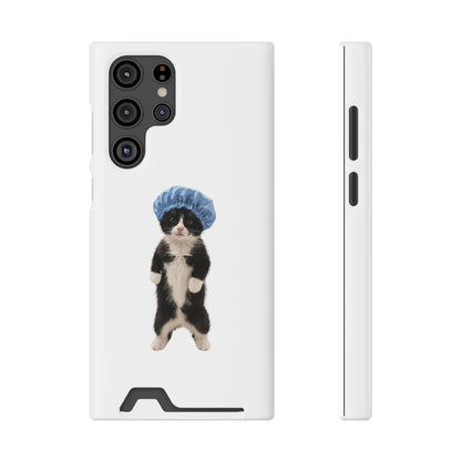 Cute Cat in Shower Cap Slim Phone Case with Card Holder