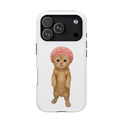 Cute Kitten in Shower Cap Magnetic Impact-Resistant Phone Case