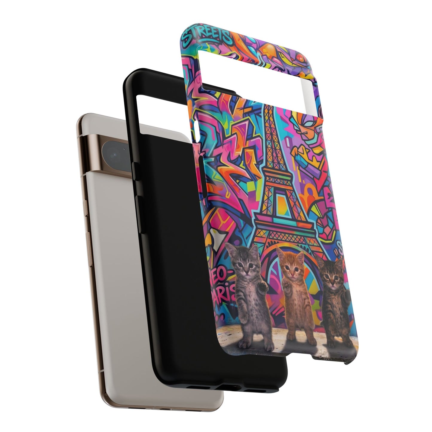 Cat Graffiti Eiffel Phone Case — Colorful Urban Parisian iPhone Cover