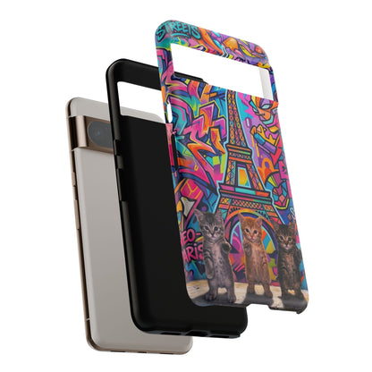 Cat Graffiti Eiffel Phone Case — Colorful Urban Parisian iPhone Cover