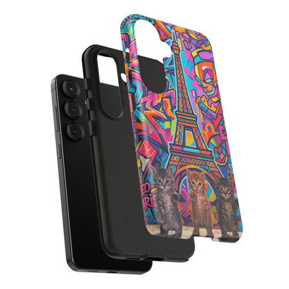 Cat Graffiti Eiffel Phone Case — Colorful Urban Parisian iPhone Cover