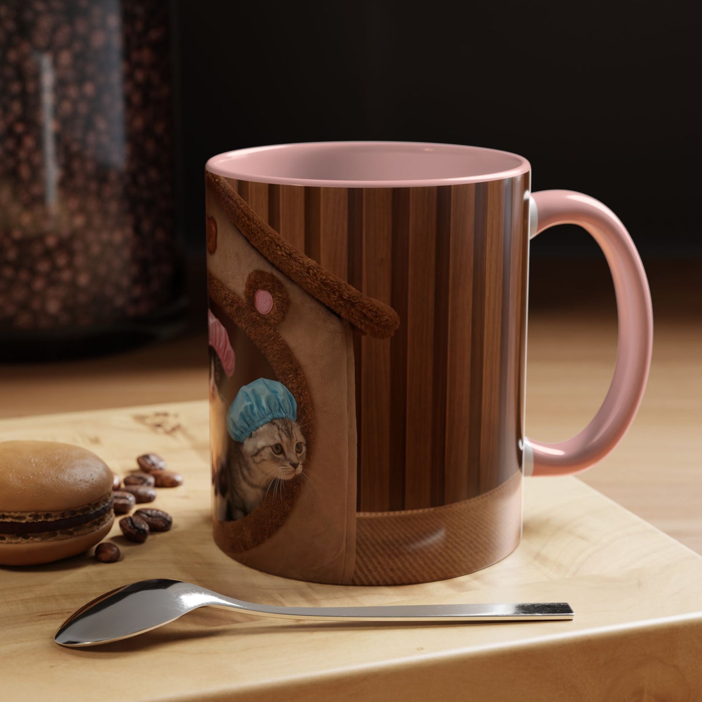 Cute Kittens in Shower Caps Accent Coffee Mug — Pink Interior 11/15oz