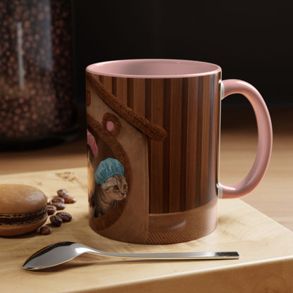 Cute Kittens in Shower Caps Accent Coffee Mug — Pink Interior 11/15oz