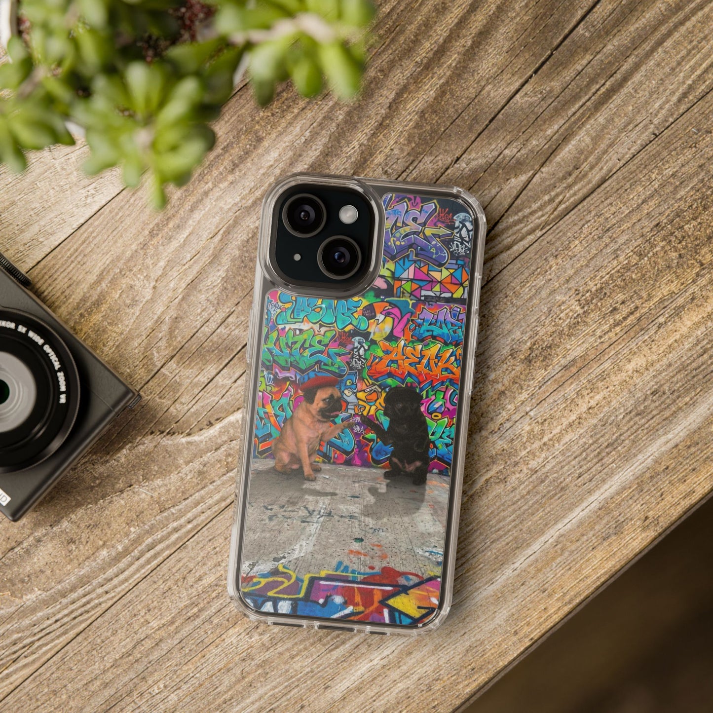 Clear Phone Case — Colorful Graffiti Pugs Design