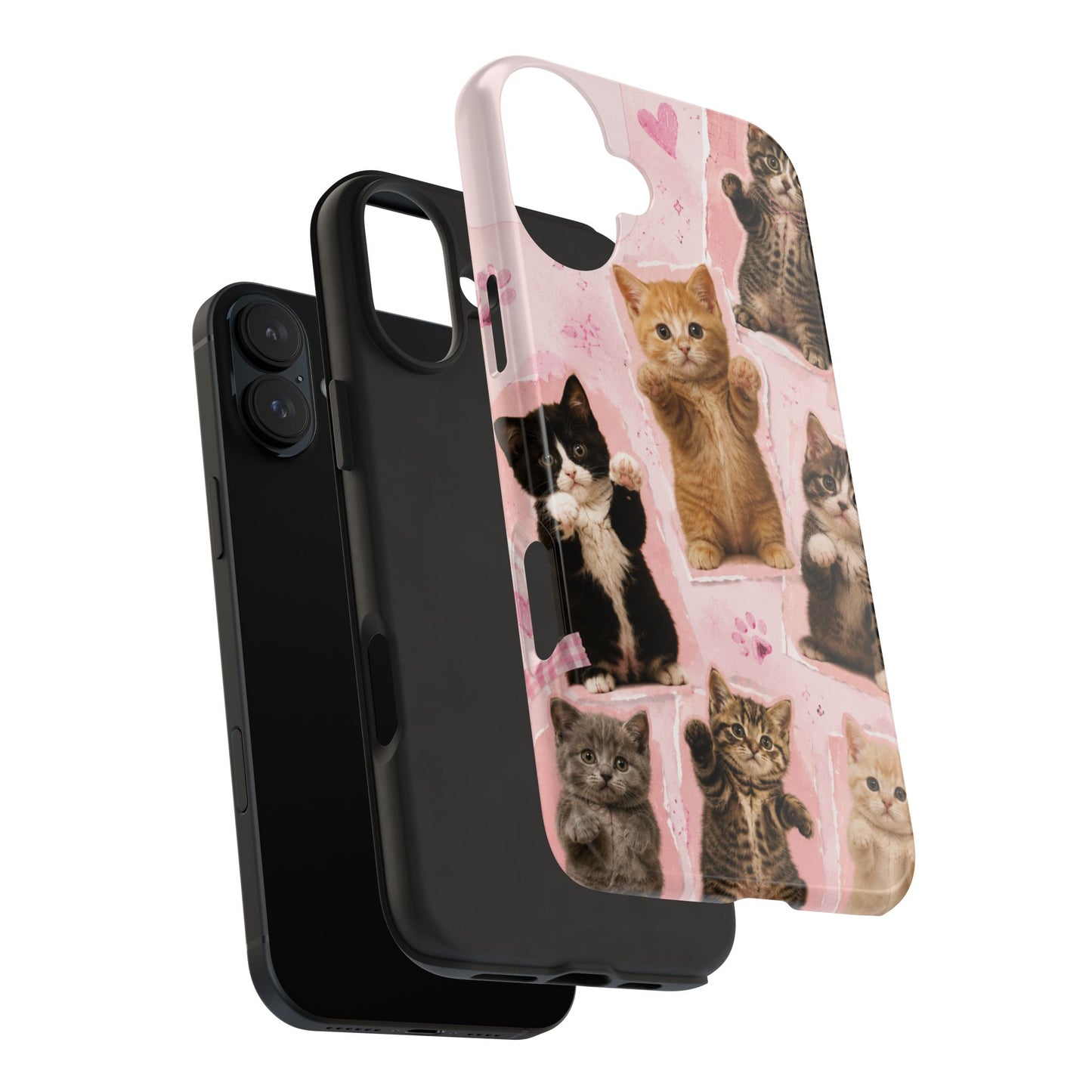 Cute Kittens Tough Phone Case — Pink Paw Print Protective Phone Cover