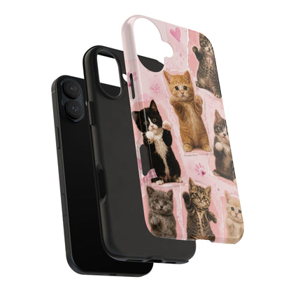 Cute Kittens Tough Phone Case — Pink Paw Print Protective Phone Cover