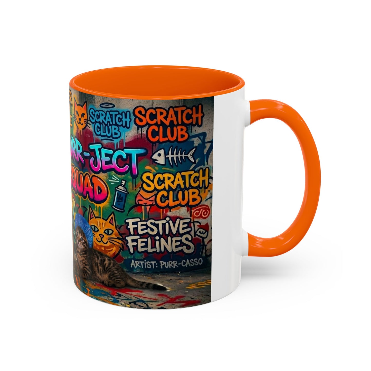 Graffiti Meow Squad Accent Coffee Mug — Cute Kittens ‘Purr-ject’ Street Art Design (11/15oz)