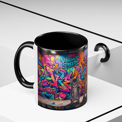 Street Kitties Graffiti Coffee Mug — Colorful Cat Art Accent Mug (11/15oz)