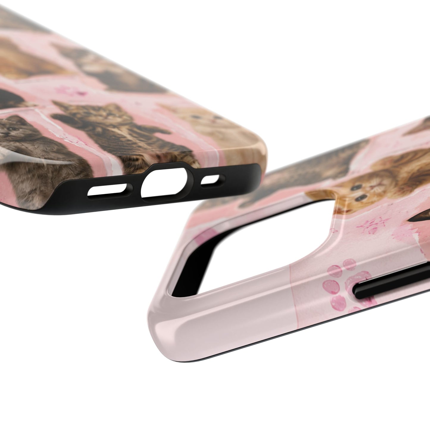 Cute Kittens Tough Phone Case — Pink Paw Print Protective Phone Cover
