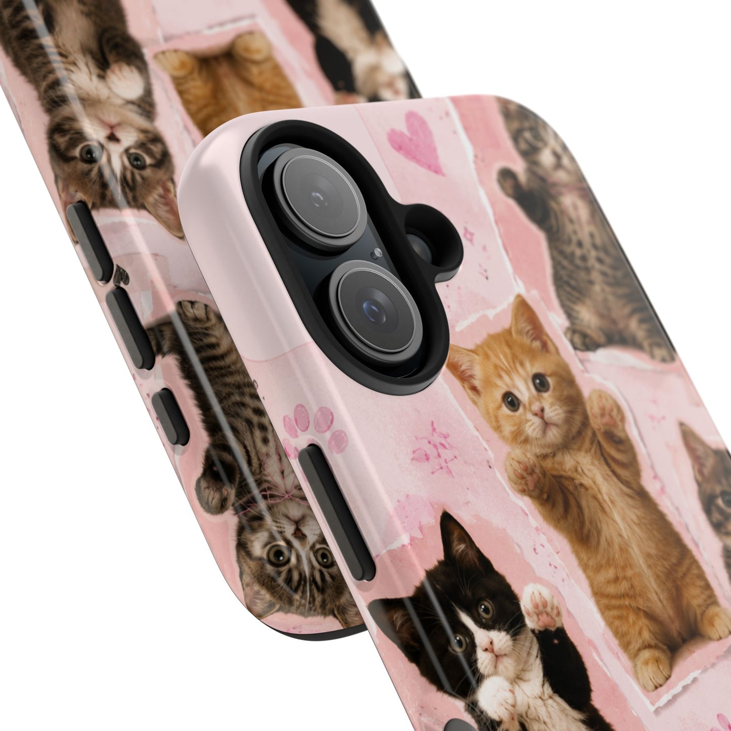 Cute Kittens Tough Phone Case — Pink Paw Print Protective Phone Cover