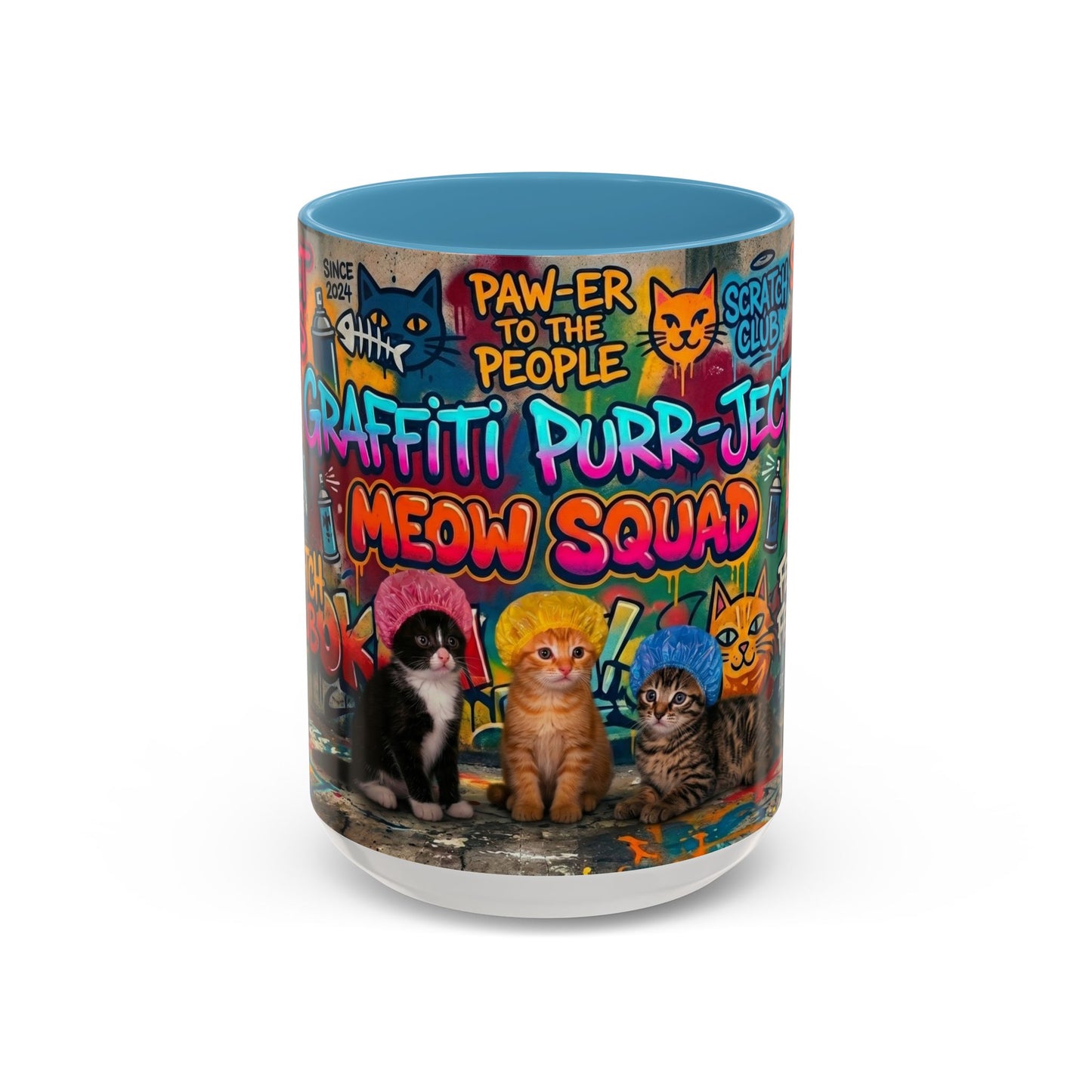 Graffiti Meow Squad Accent Coffee Mug — Cute Kittens ‘Purr-ject’ Street Art Design (11/15oz)