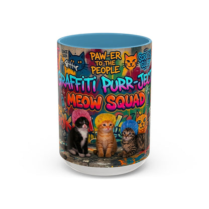 Graffiti Meow Squad Accent Coffee Mug — Cute Kittens ‘Purr-ject’ Street Art Design (11/15oz)