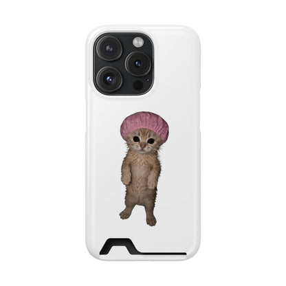 Cute Standing Kitten Cat Shower Cap  Phone Case with Card Holder