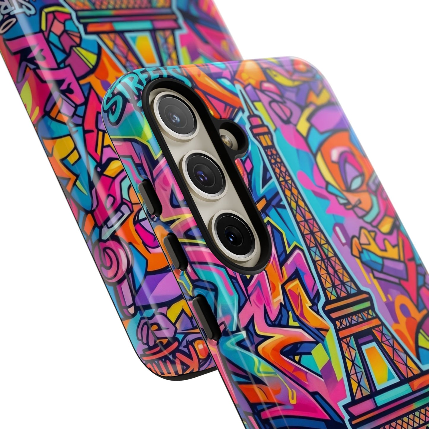 Cat Graffiti Eiffel Phone Case — Colorful Urban Parisian iPhone Cover