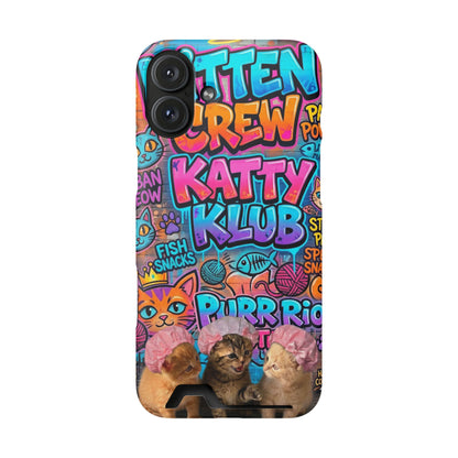 Cat Crew Katty Klub Phone Card Case — Cute Graffiti Kitten Wallet Phone Case