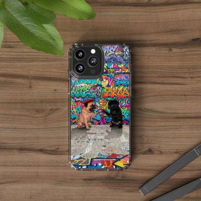Clear Phone Case — Colorful Graffiti Pugs Design