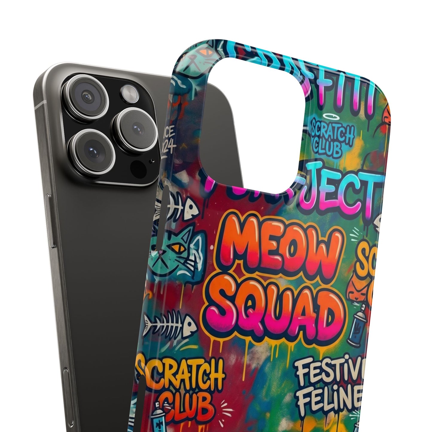Meow Squad Graffiti Phone Case — Colorful Cat Crew Slim Case