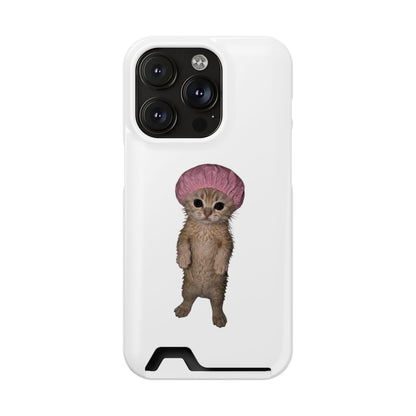 Cute Standing Kitten Cat Shower Cap  Phone Case with Card Holder