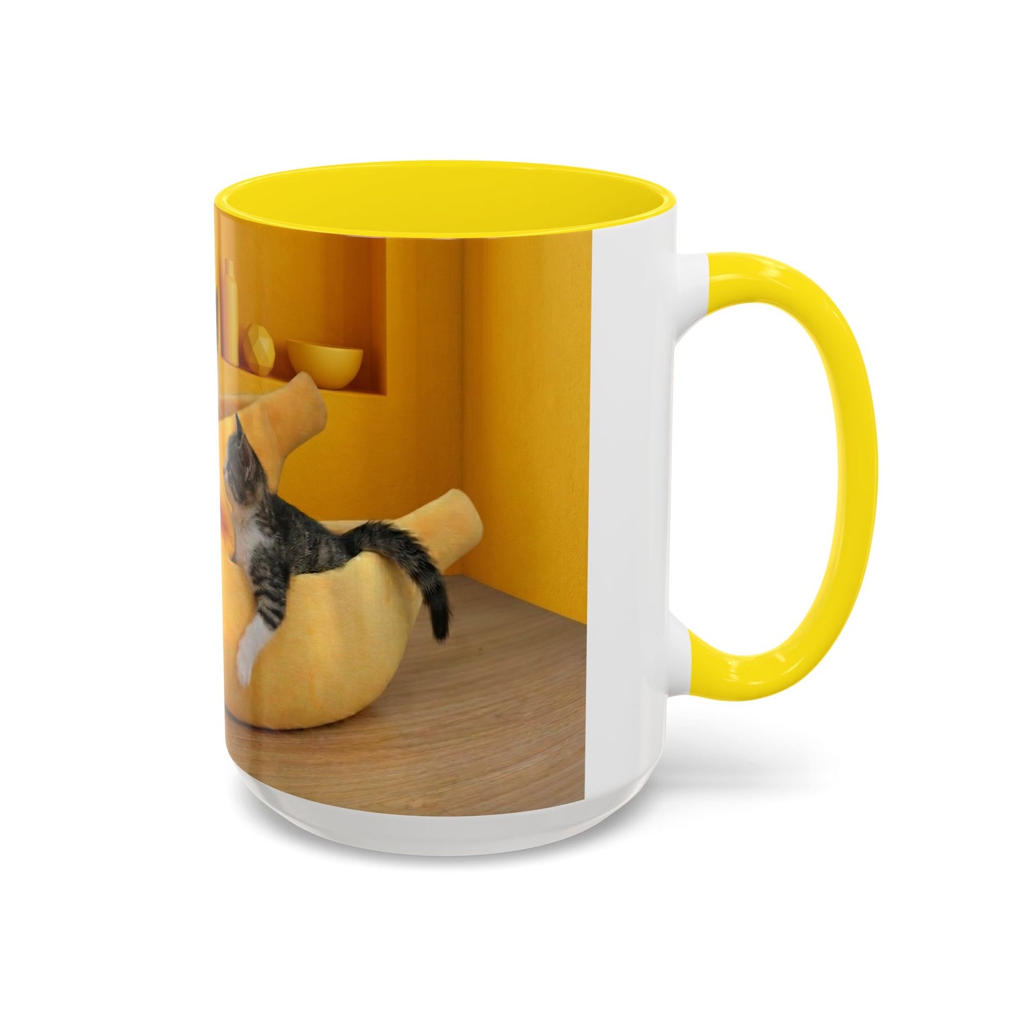 Yellow Cat Bananas Accent Coffee Mug — Cute Kittens in Yellow Room (11/15 oz)