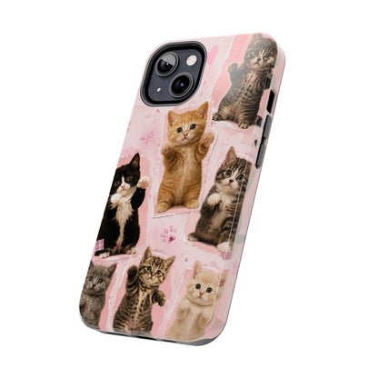 Cute Kittens Tough Phone Case — Pink Paw Print Protective Phone Cover