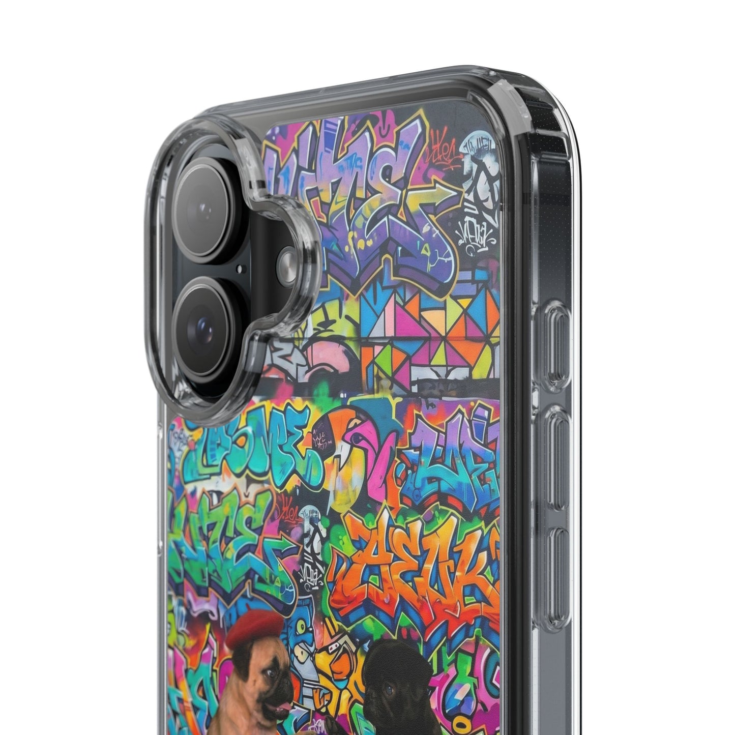 Clear Phone Case — Colorful Graffiti Pugs Design