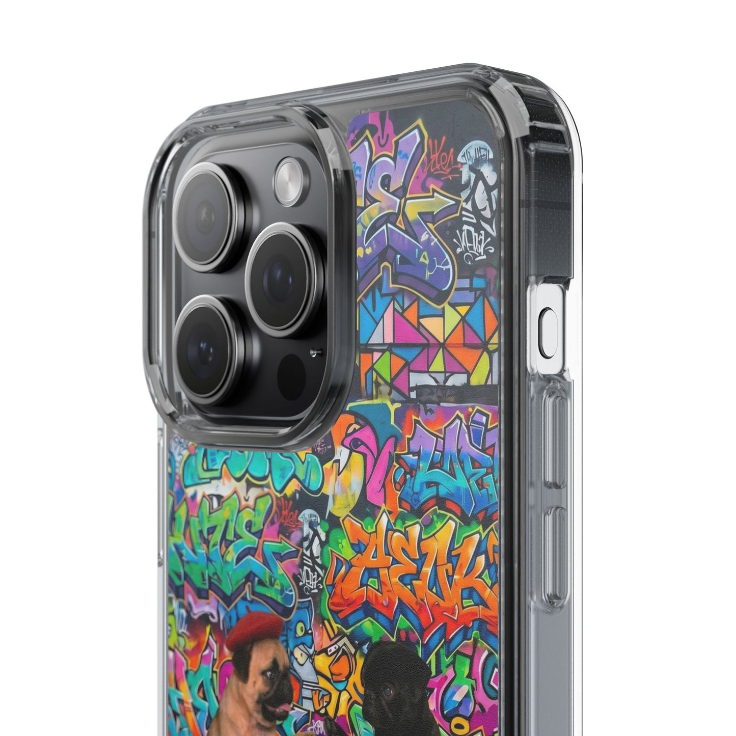 Clear Phone Case — Colorful Graffiti Pugs Design