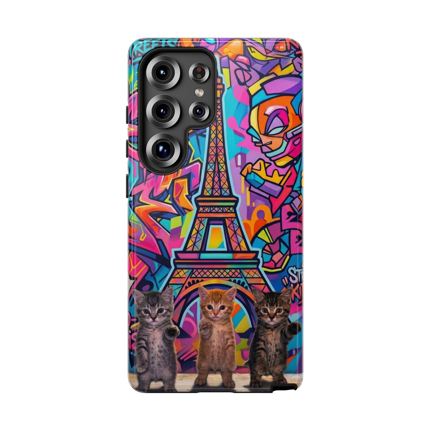 Cat Graffiti Eiffel Phone Case — Colorful Urban Parisian iPhone Cover