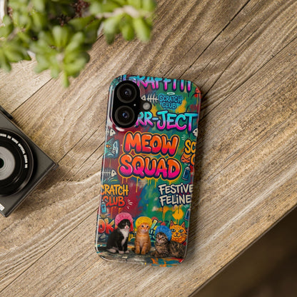 Meow Squad Graffiti Phone Case — Colorful Cat Crew Slim Case
