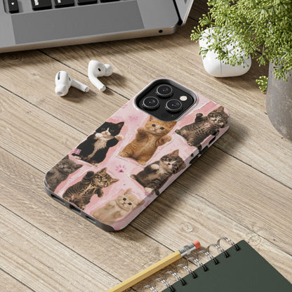 Cute Kittens Tough Phone Case — Pink Paw Print Protective Phone Cover