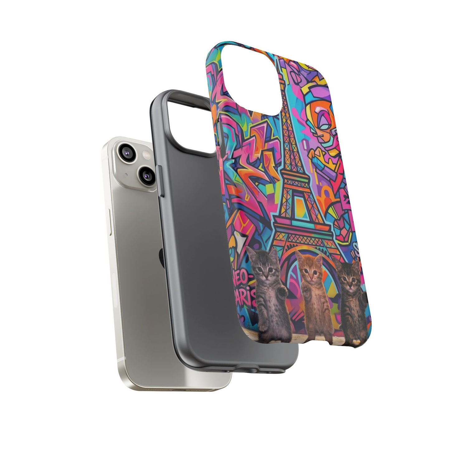 Cat Graffiti Eiffel Phone Case — Colorful Urban Parisian iPhone Cover