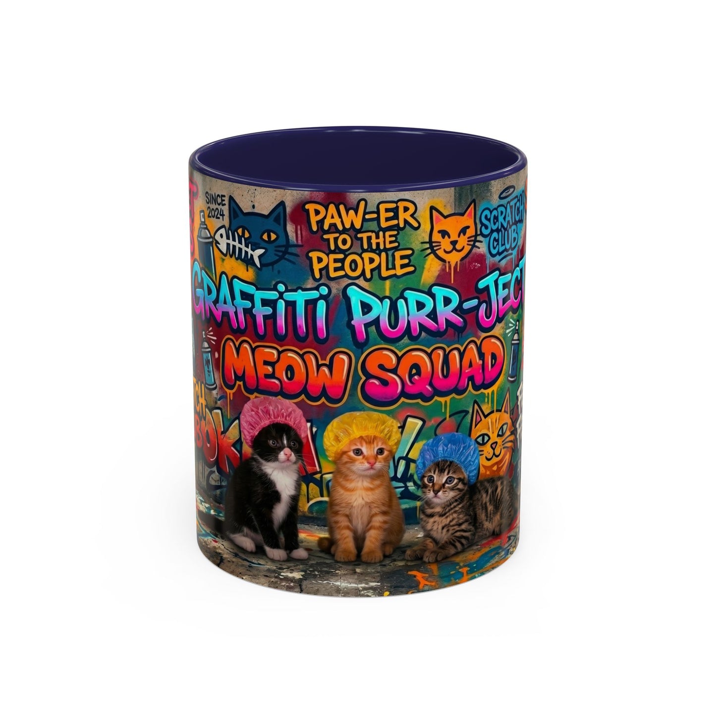 Graffiti Meow Squad Accent Coffee Mug — Cute Kittens ‘Purr-ject’ Street Art Design (11/15oz)