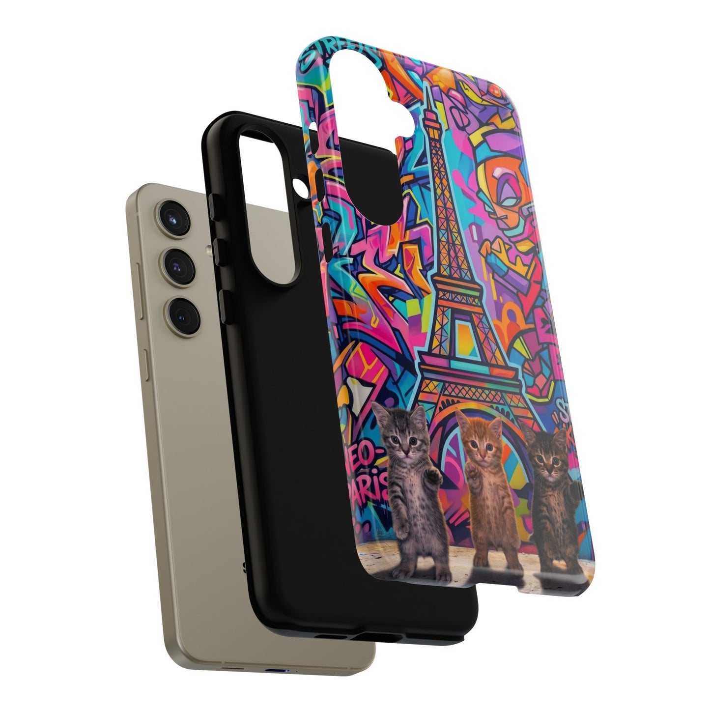 Cat Graffiti Eiffel Phone Case — Colorful Urban Parisian iPhone Cover
