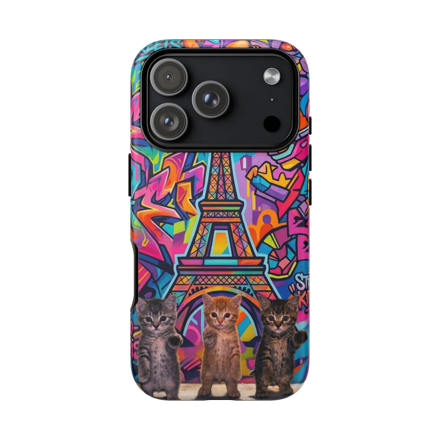 Cat Graffiti Eiffel Phone Case — Colorful Urban Parisian iPhone Cover