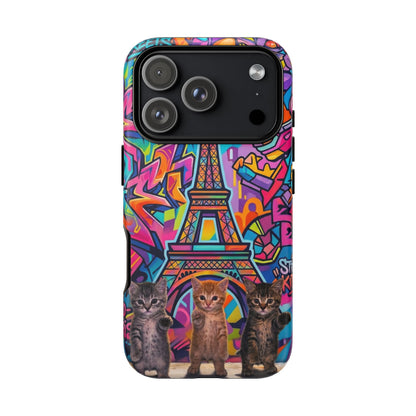 Cat Graffiti Eiffel Phone Case — Colorful Urban Parisian iPhone Cover