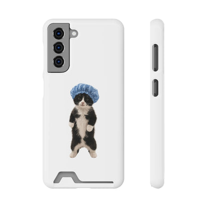 Cute Cat in Shower Cap Slim Phone Case with Card Holder