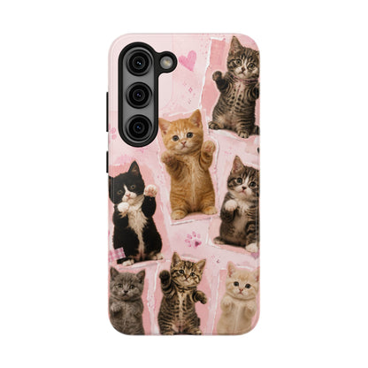 Cute Kittens Tough Phone Case — Pink Paw Print Protective Phone Cover