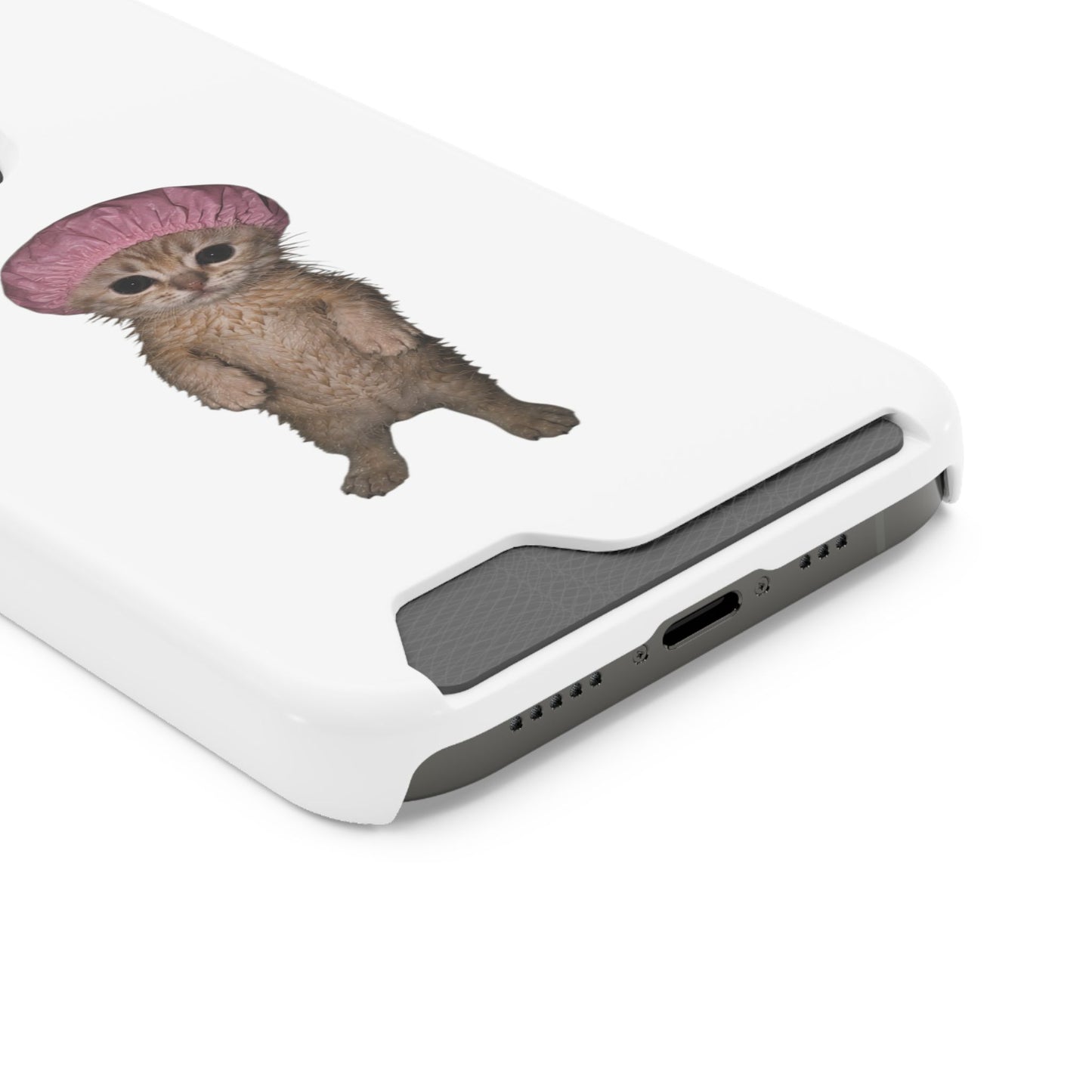Cute Standing Kitten Cat Shower Cap  Phone Case with Card Holder
