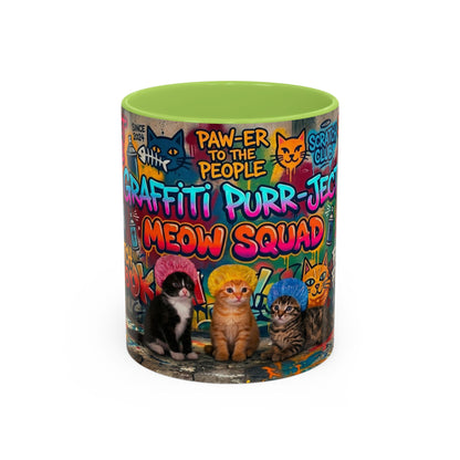 Graffiti Meow Squad Accent Coffee Mug — Cute Kittens ‘Purr-ject’ Street Art Design (11/15oz)