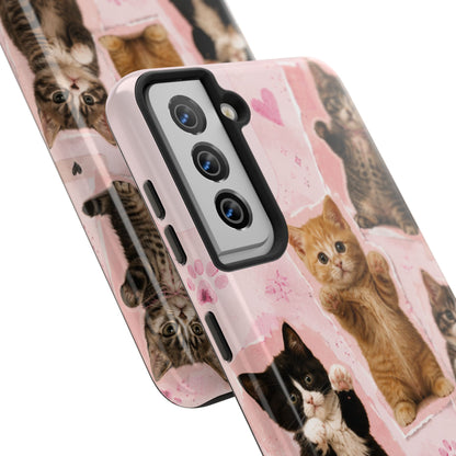 Cute Kittens Tough Phone Case — Pink Paw Print Protective Phone Cover