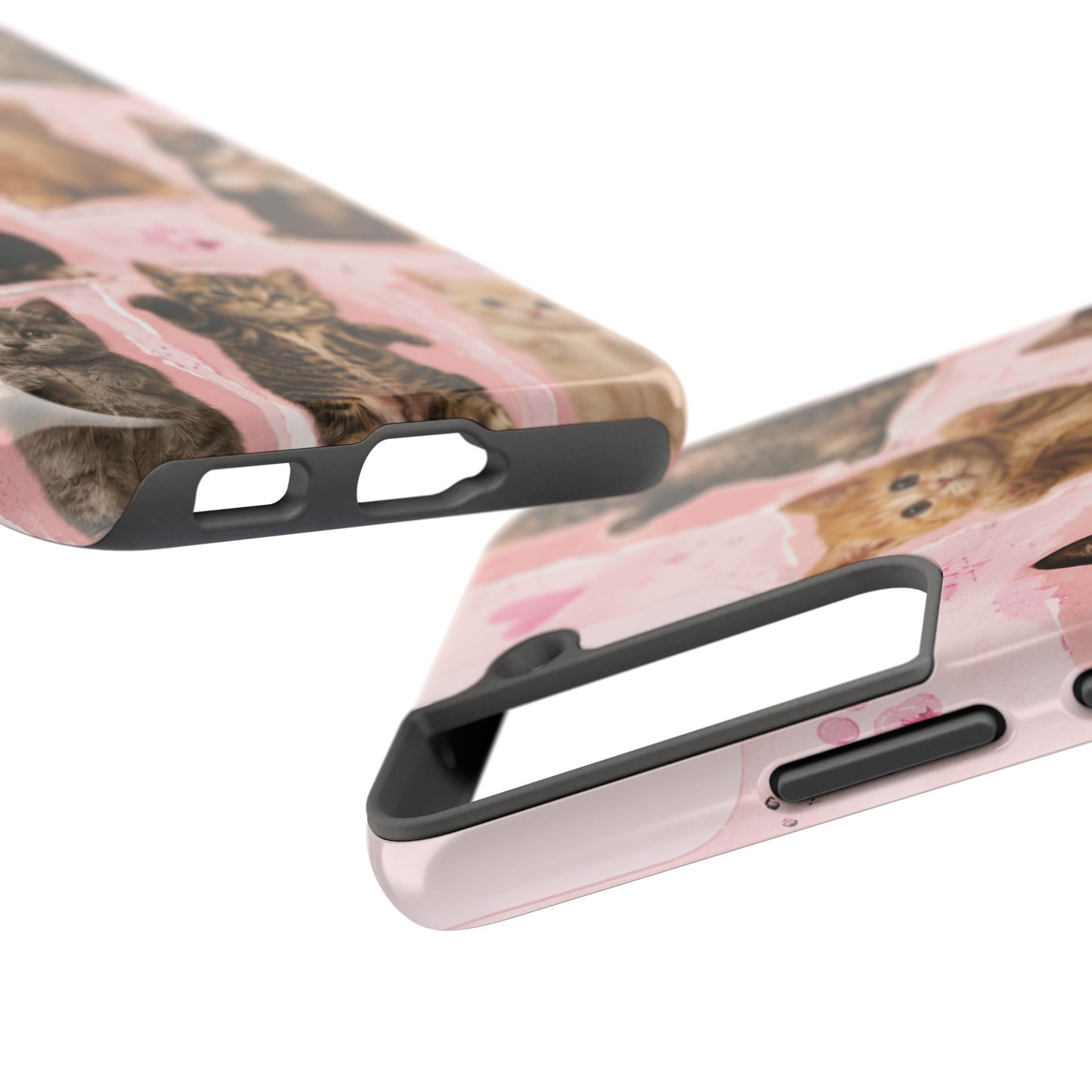 Cute Kittens Tough Phone Case — Pink Paw Print Protective Phone Cover
