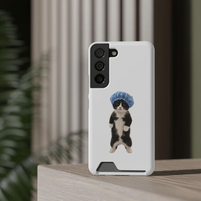 Cute Cat in Shower Cap Slim Phone Case with Card Holder