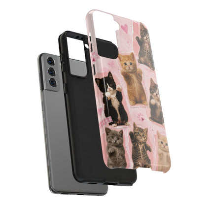Cute Kittens Tough Phone Case — Pink Paw Print Protective Phone Cover