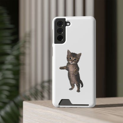 Cute Standing Kitten Phone Case with Card Holder