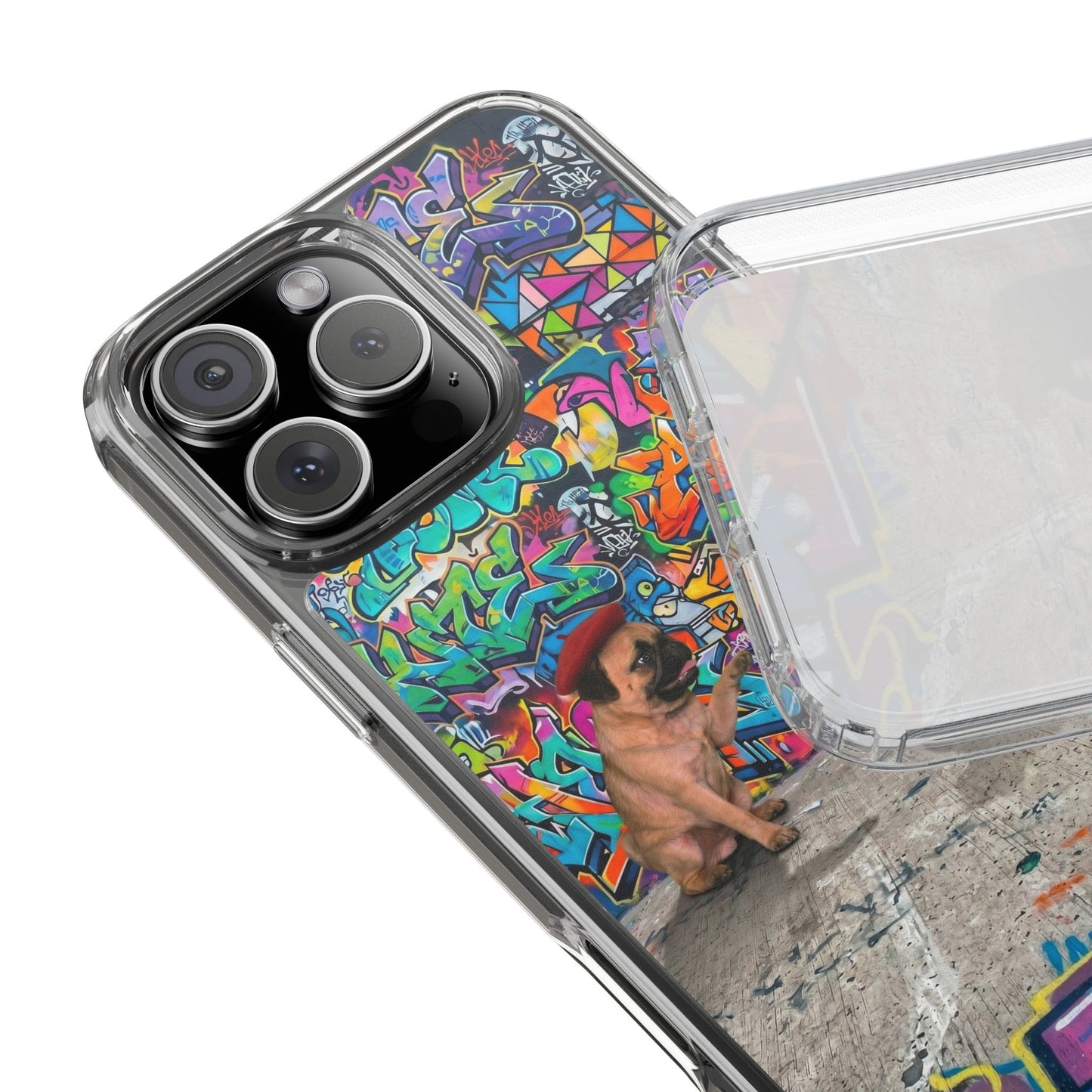 Clear Phone Case — Colorful Graffiti Pugs Design