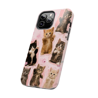Cute Kittens Tough Phone Case — Pink Paw Print Protective Phone Cover